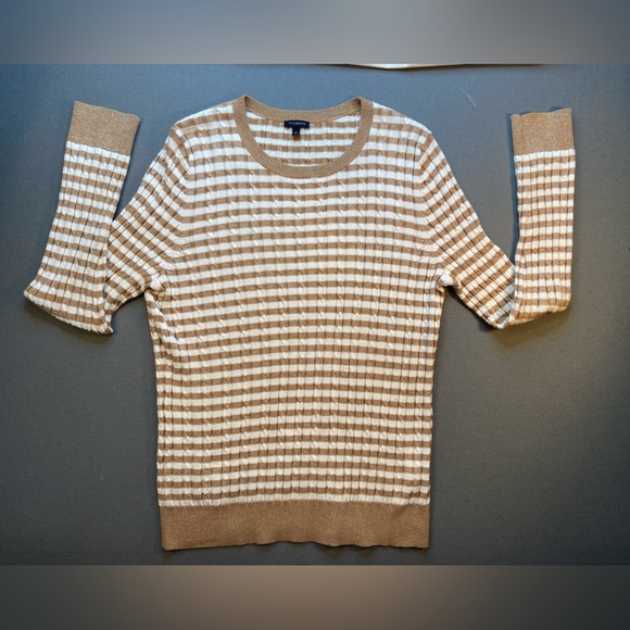 Talbots Sweaters - Talbots‎ striped crew neck sweater, Gold and White, long sleeve, Size L